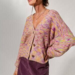 URBAN OUTFITTERS Thea Fuzzy Rainbow Knit Cardigan Sweater Small S OB1398673